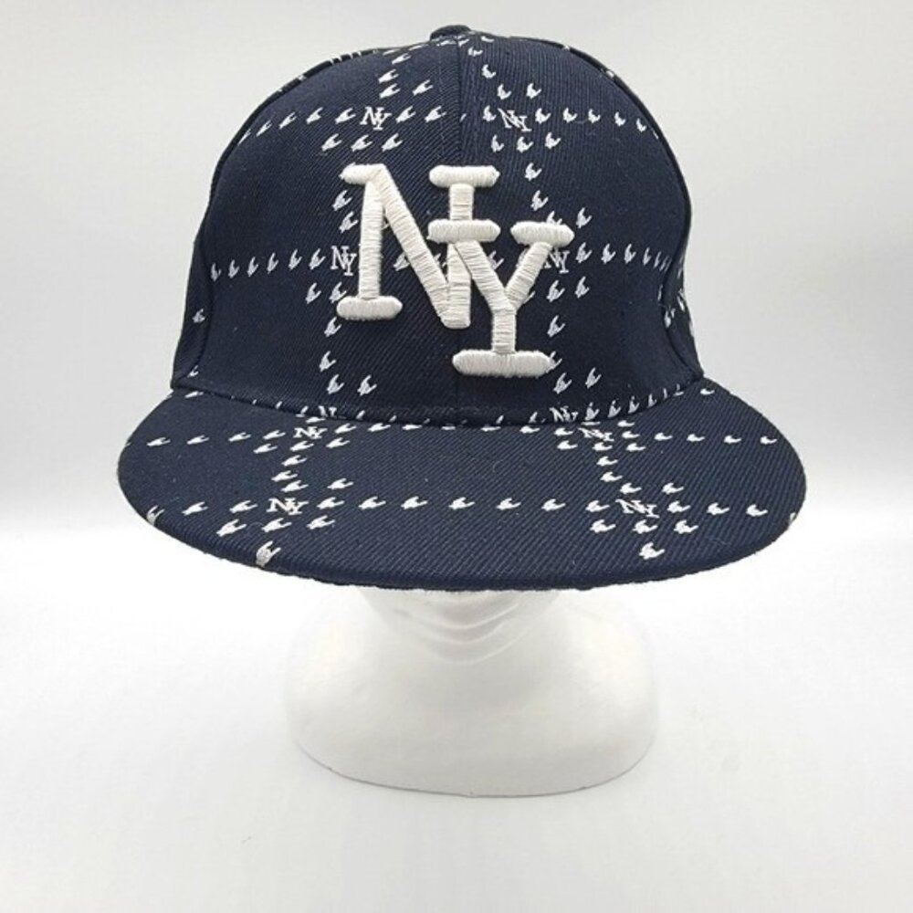 NY New York Baseball Cap Hat‎ Black and White Size 7-1/2 EUC
